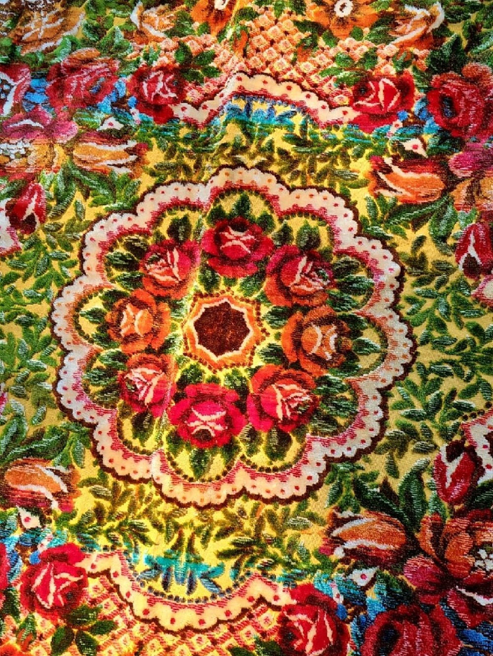 Vibrant Floral Tapestry Bedspread with Cherub Motif - Picture 3 of 9